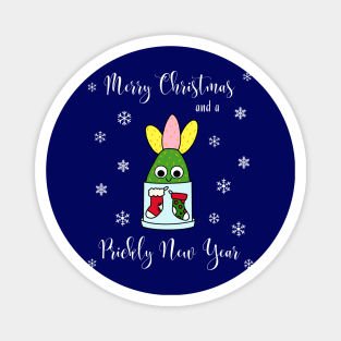 Merry Christmas And A Prickly New Year - Hybrid Cactus In Christmas Themed Pot Magnet